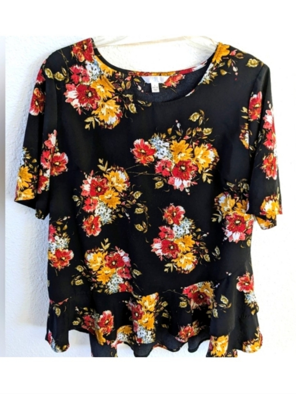 New Floral Top Boho Hippie Black w/Multi Color Sz. 13/14 L